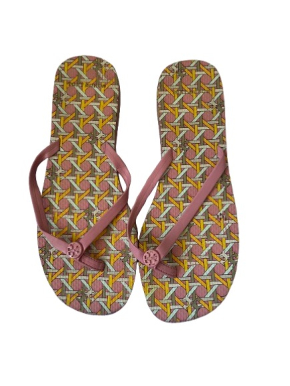 Tory Burch Pink Logo Flip Flop Sandals Patterned Footbed
